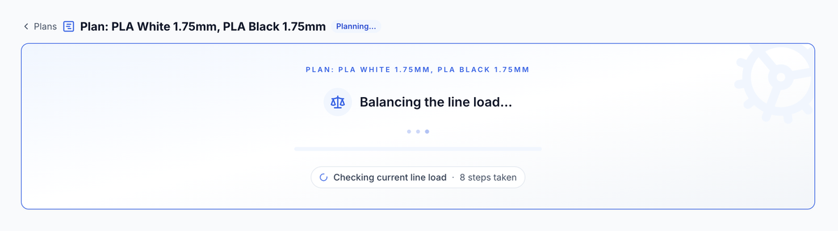 The planning agent balancing the line load — checking current line load, 8 steps taken.