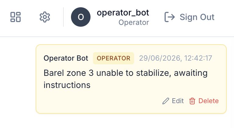 Operator job comment from operator_bot: barrel zone 3 unable to stabilize, awaiting instructions.